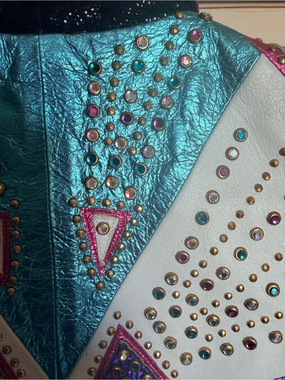 Embellished Metallic Crop Vest in Pink, Teal, Purple & Black - Picture 4 of 4